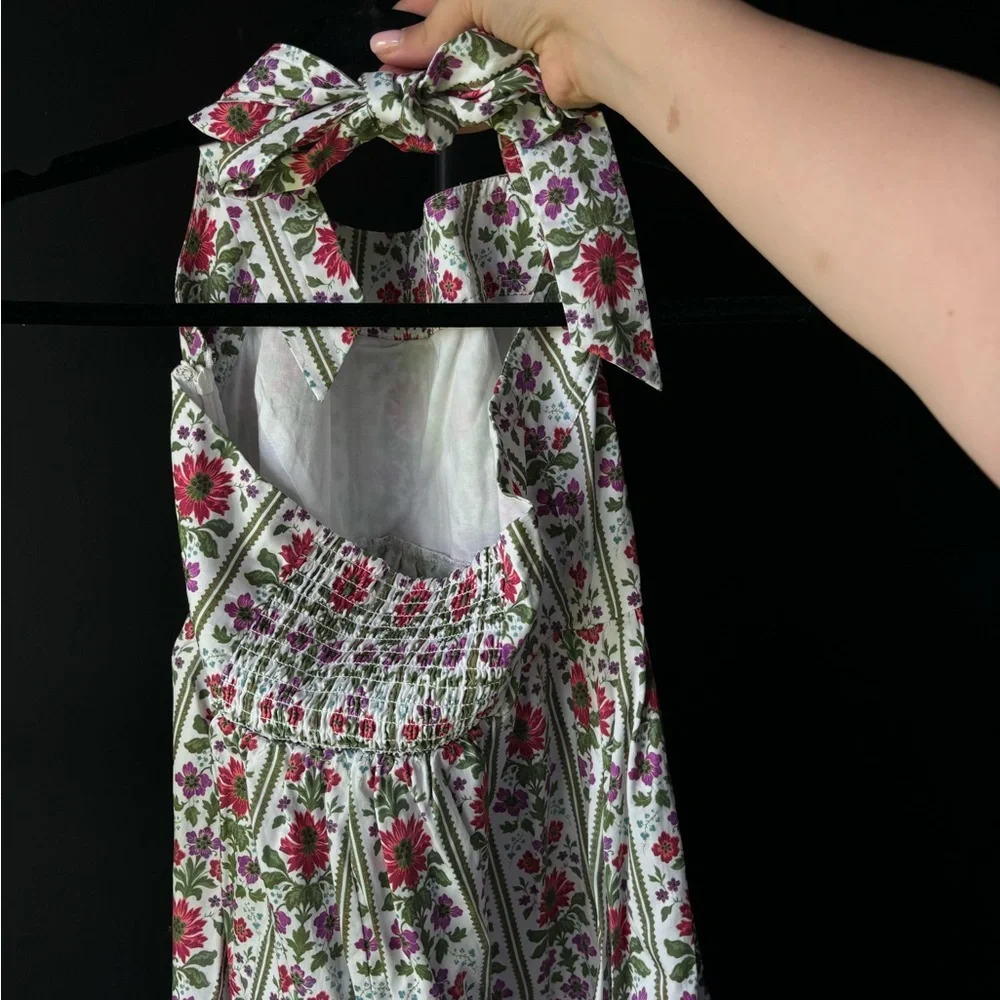 Hill House Fleur Floral Halter Midi Dress in White and Pink - Picture 5 of 5